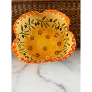 Vintage Italian Hand Painted Pottery Bowl Tuscan Olive Serving Bowl farmhouse